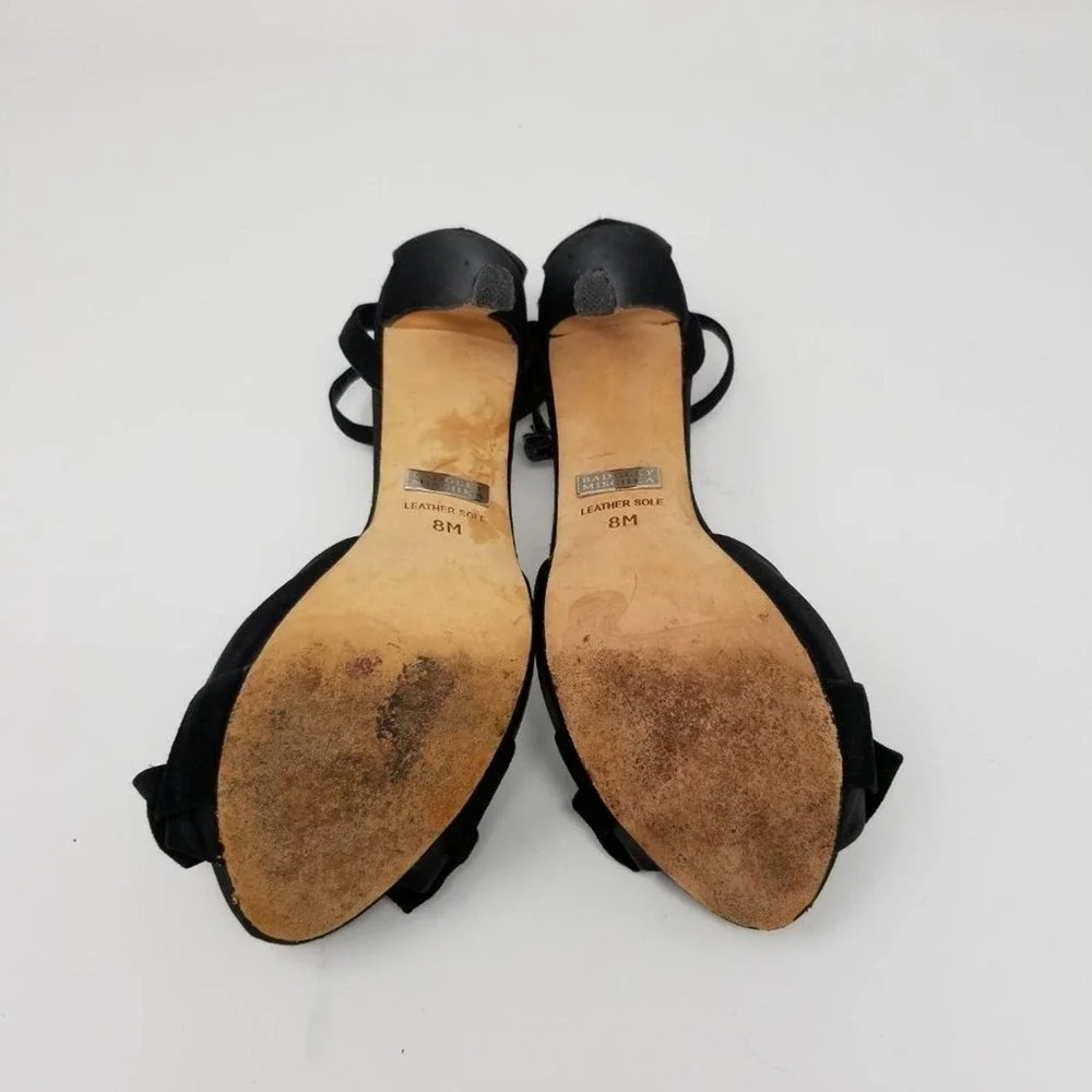 Badgley Mischka Satin Rhinestone Bow Peep Toe Ankle Strap Heel Pump Black Size 8